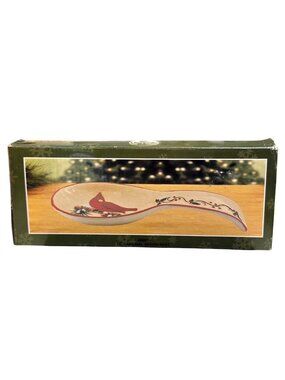 Christmas Bird Cardinal Ceramic Spoon Rest Holly Design Chesapeake Bay NIB